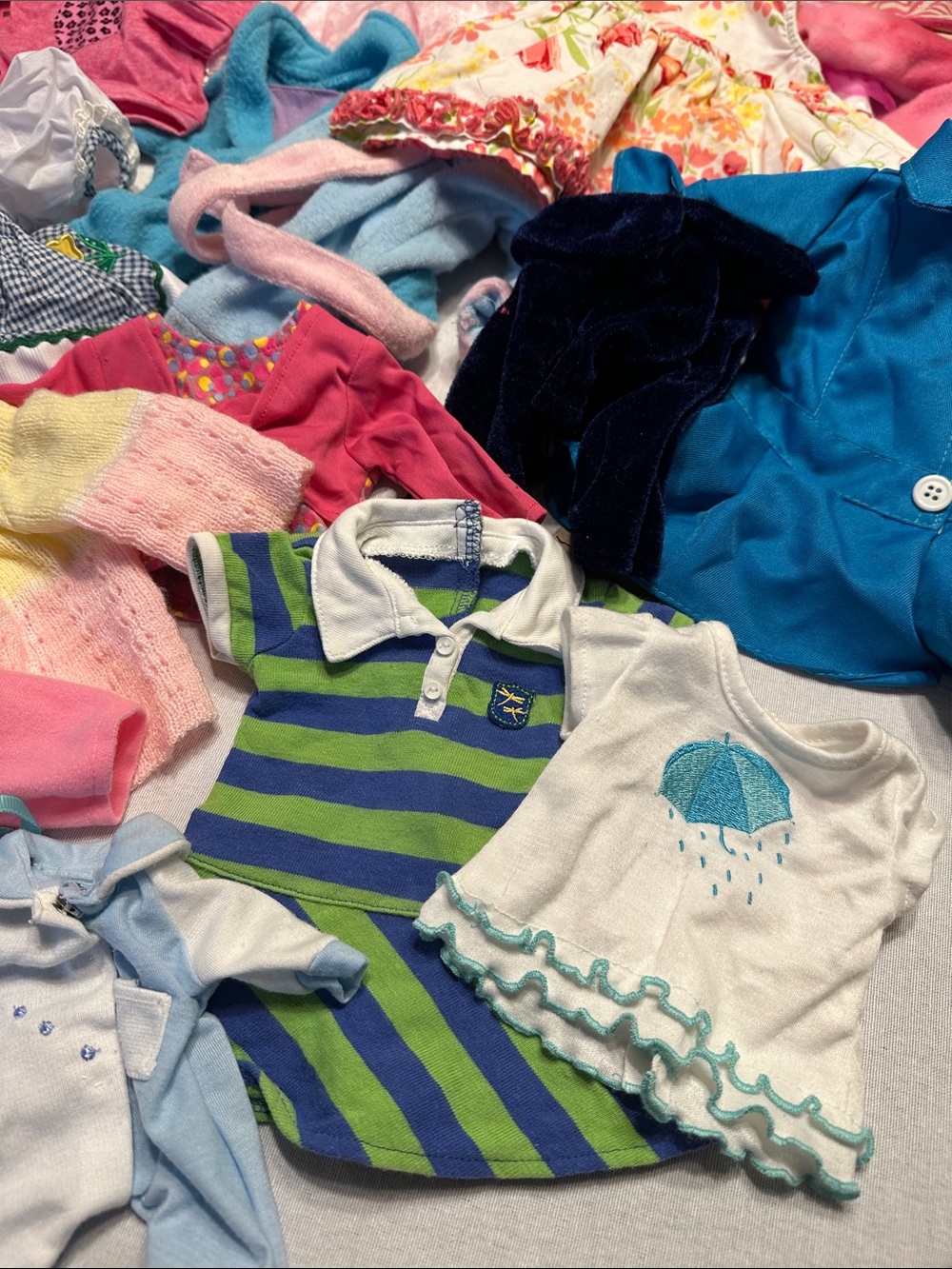 American Girl Blue & Green Striped Polo Dress with White Umbrella Top